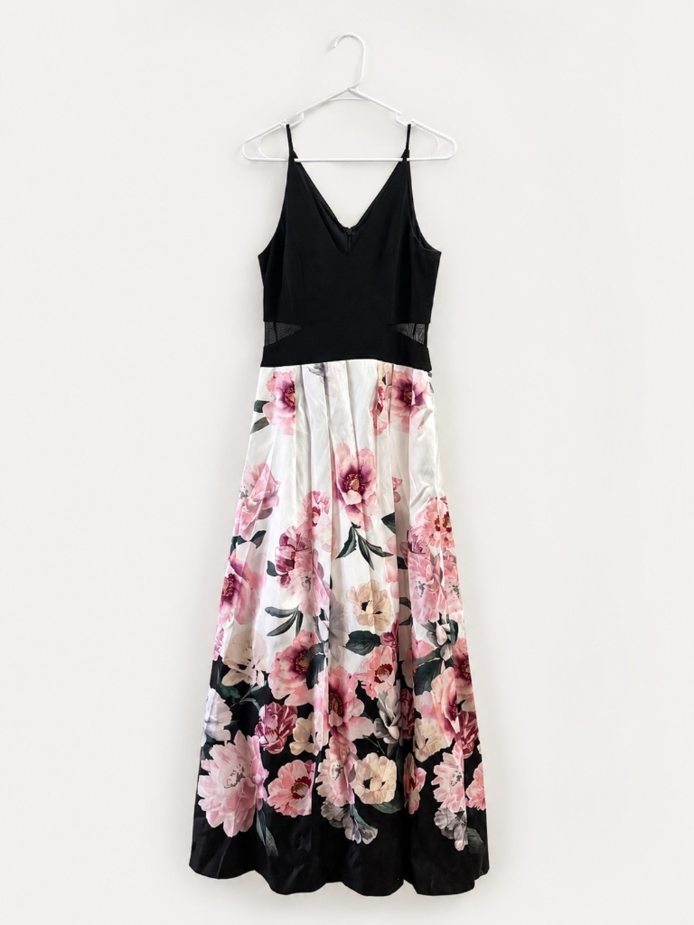 Xscape Women's Black Mesh Floral Print Formal Dress